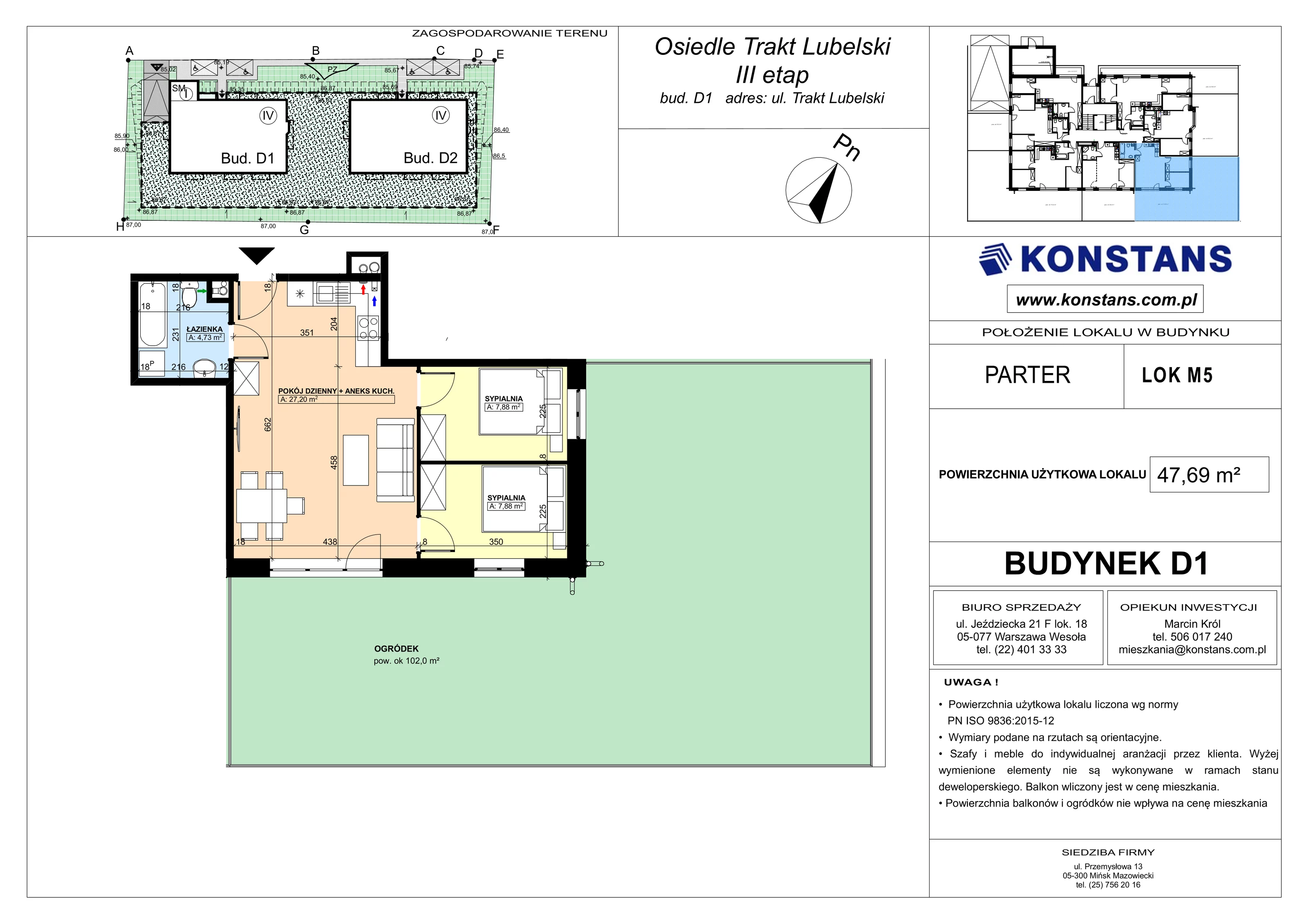 3 pokoje, mieszkanie 47,69 m², parter, oferta nr D1.5, Trakt Lubelski Etap III, Warszawa, Wawer, Zbytki, ul. Trakt Lubelski 181C/181D